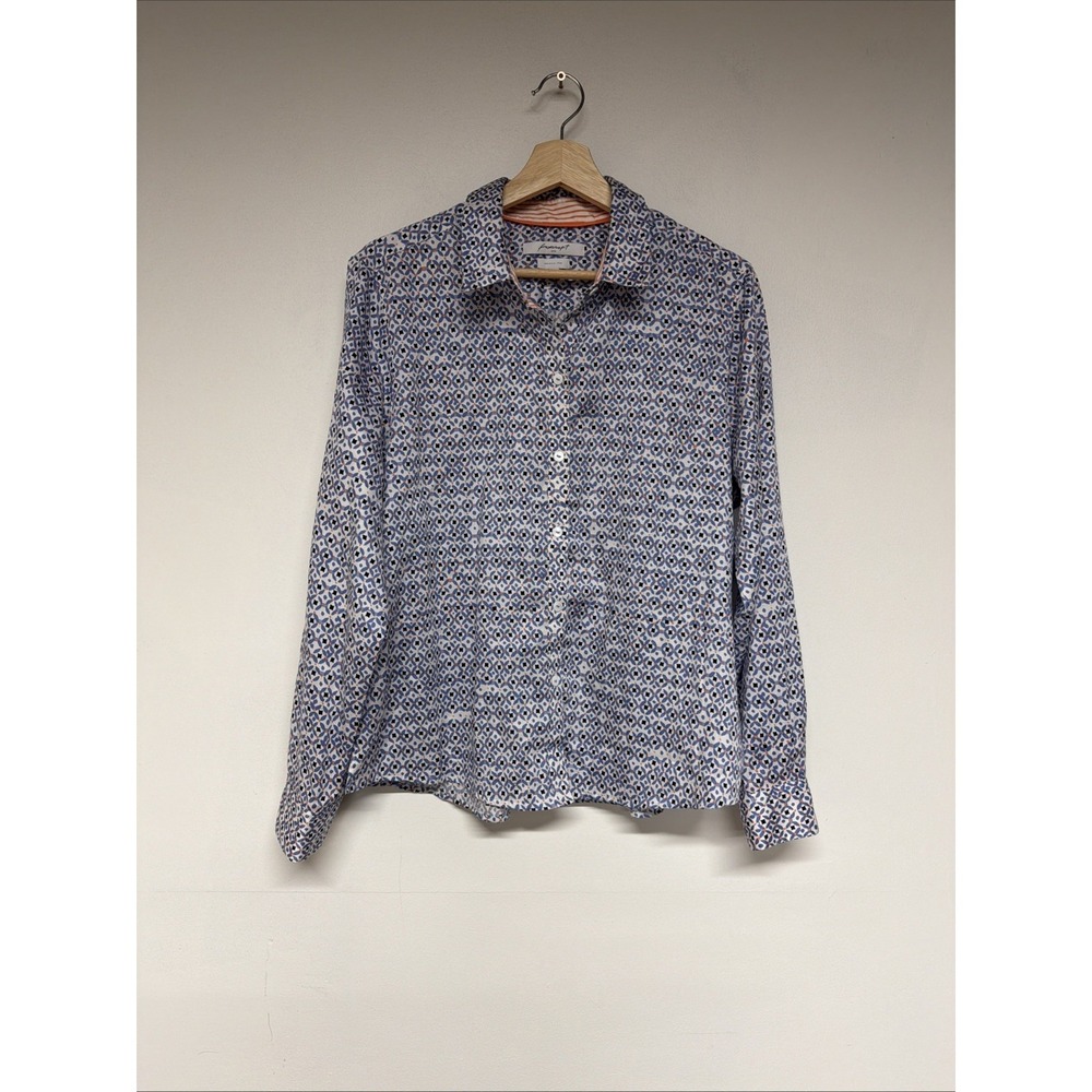 Foxcroft Women's Size 16 Button Down Shirt 100% Cotton Wrinkle Free Blue White
